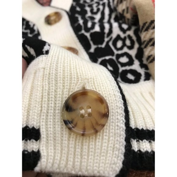 KIDS CHECK & LEOPARD MERINO WOOL JACQUARD CARDIGAN 7/8Y - Picture 4 of 10